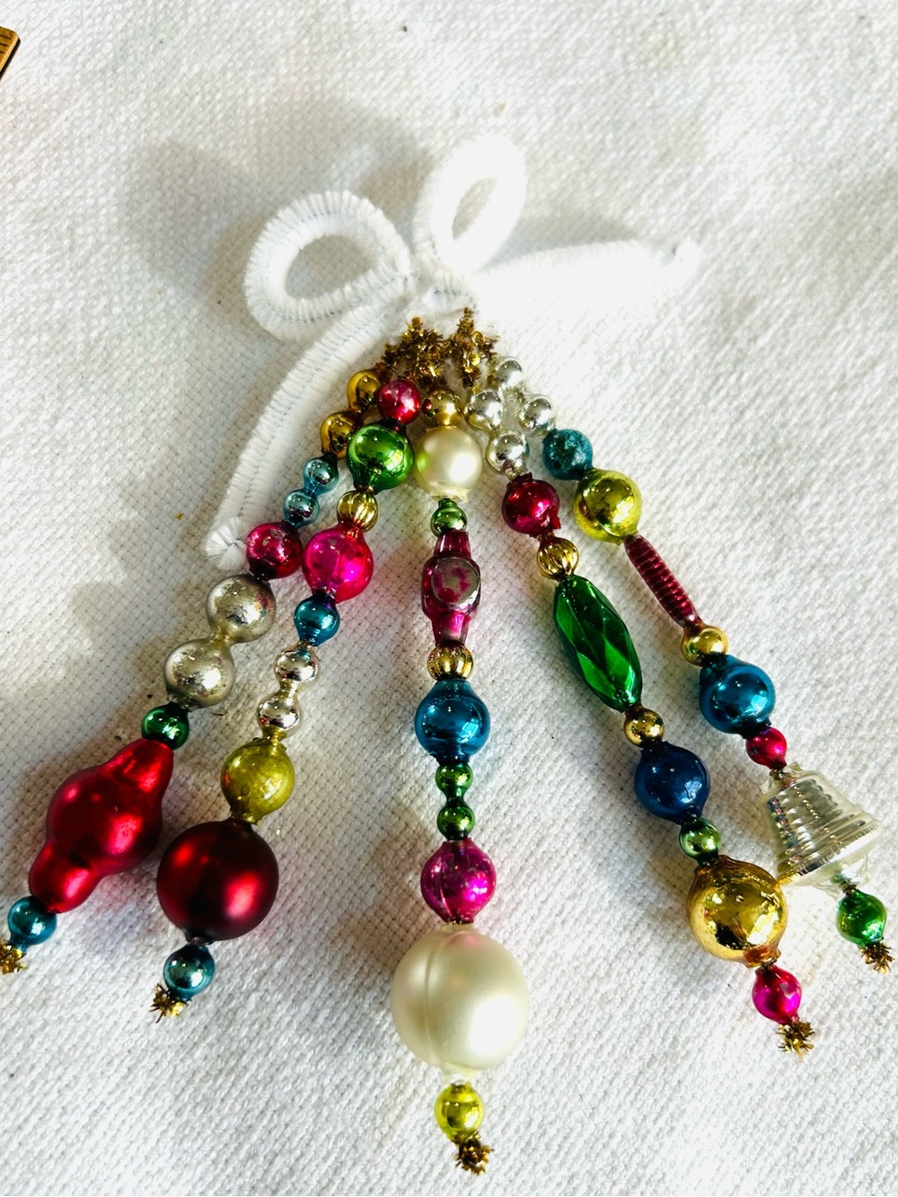 Mini Vintage Repurposed holiday Christmas ornaments, mercury Glass bead icicle